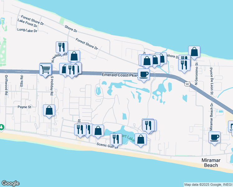 map of restaurants, bars, coffee shops, grocery stores, and more near 283 Sunset Bay in Miramar Beach