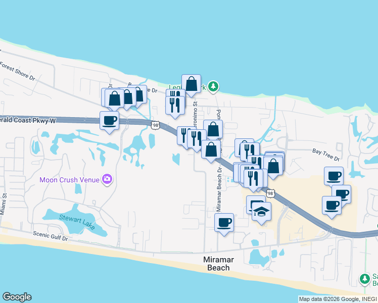 map of restaurants, bars, coffee shops, grocery stores, and more near 11275 Emerald Coast Parkway in Miramar Beach