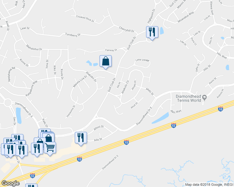 map of restaurants, bars, coffee shops, grocery stores, and more near 667 Ahui Street in Diamondhead
