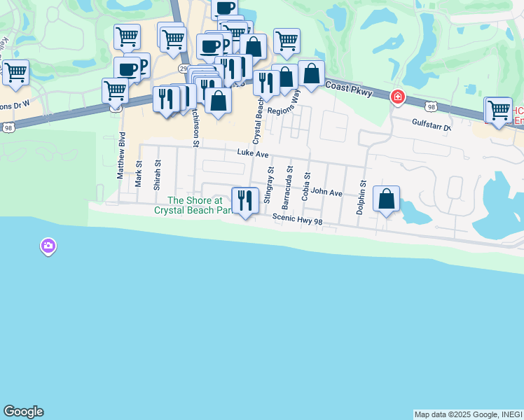 map of restaurants, bars, coffee shops, grocery stores, and more near 69 Crystal Beach Drive in Destin