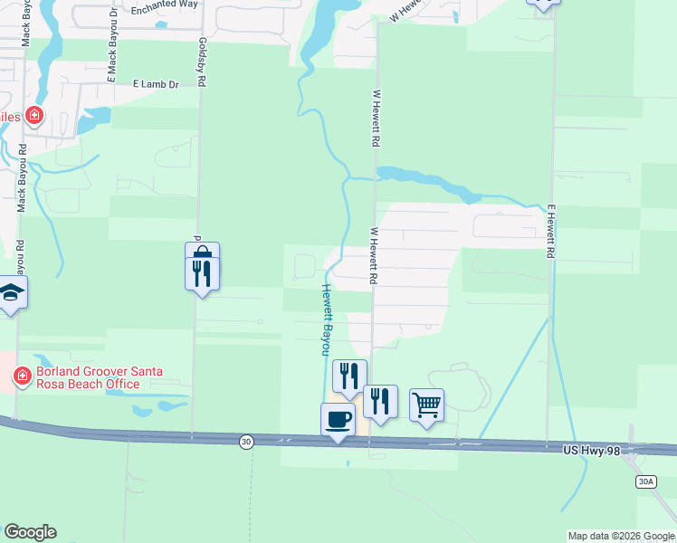 map of restaurants, bars, coffee shops, grocery stores, and more near 98 Stonegate Drive in Santa Rosa Beach