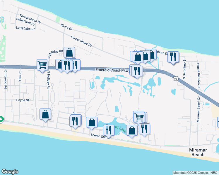 map of restaurants, bars, coffee shops, grocery stores, and more near 283 Sunset Bay in Miramar Beach