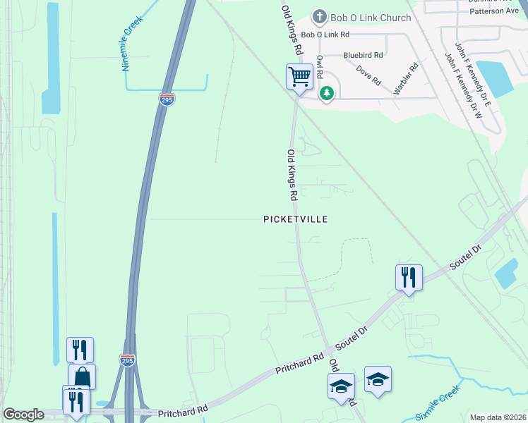 map of restaurants, bars, coffee shops, grocery stores, and more near 6615 Barney Road in Jacksonville