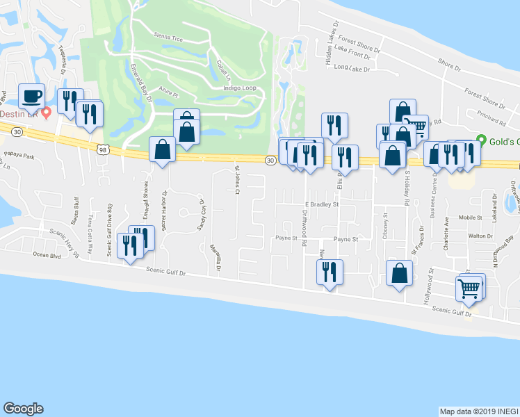 map of restaurants, bars, coffee shops, grocery stores, and more near 23 Alcolon Cove in Destin