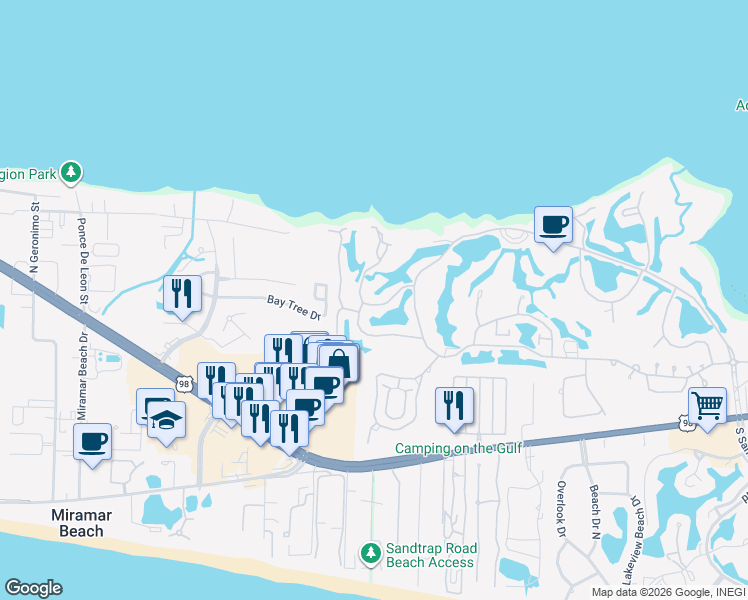 map of restaurants, bars, coffee shops, grocery stores, and more near 256 Eagle Drive in Destin