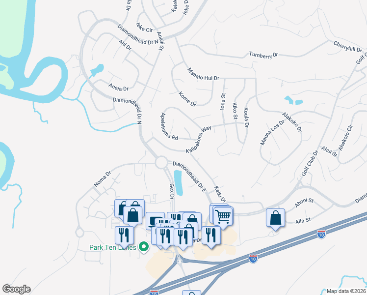 map of restaurants, bars, coffee shops, grocery stores, and more near 6375 Kalipekona Way in Diamondhead