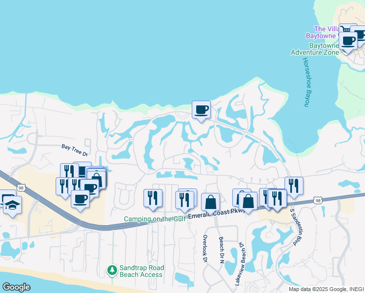 map of restaurants, bars, coffee shops, grocery stores, and more near 429 Linkside Circle in Destin