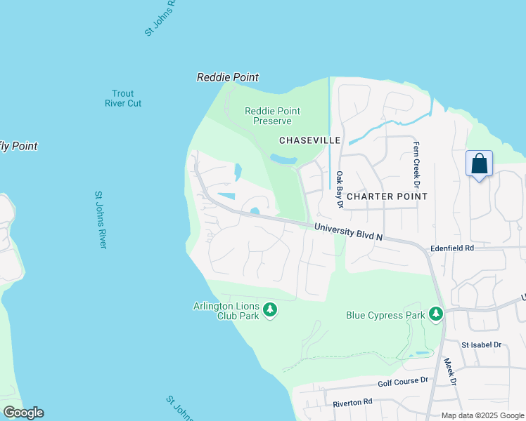 map of restaurants, bars, coffee shops, grocery stores, and more near 5080 Toproyal Lane in Jacksonville