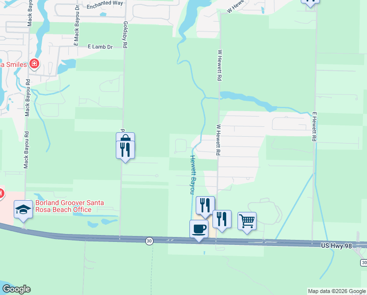 map of restaurants, bars, coffee shops, grocery stores, and more near 98 Stonegate Drive in Santa Rosa Beach