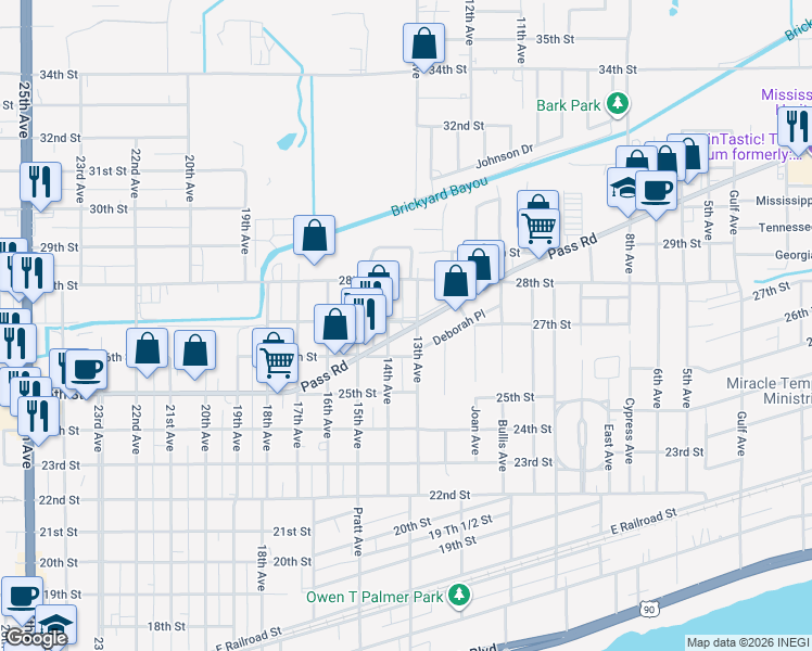 map of restaurants, bars, coffee shops, grocery stores, and more near 2600-2698 13th Ave in Gulfport