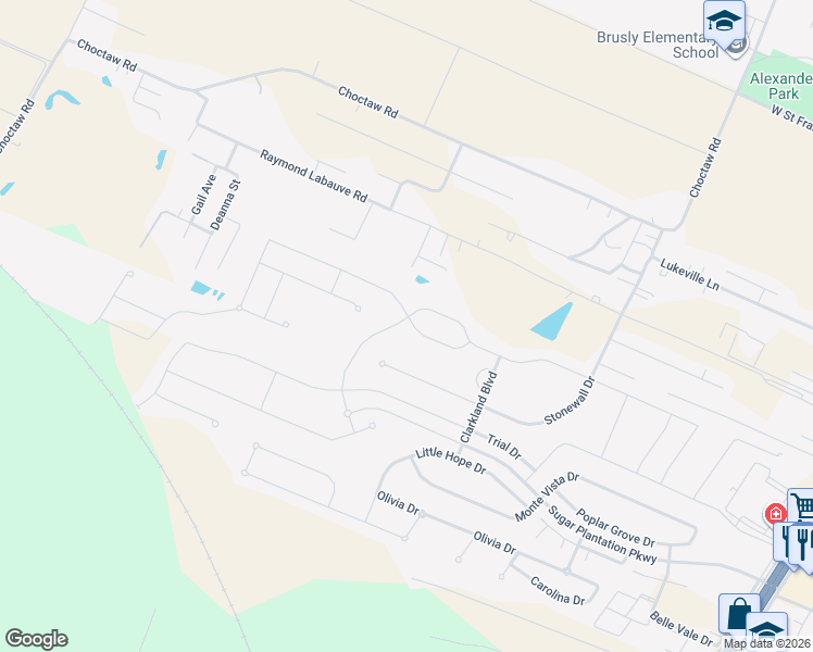 map of restaurants, bars, coffee shops, grocery stores, and more near 4712 Stonewall Drive in Addis