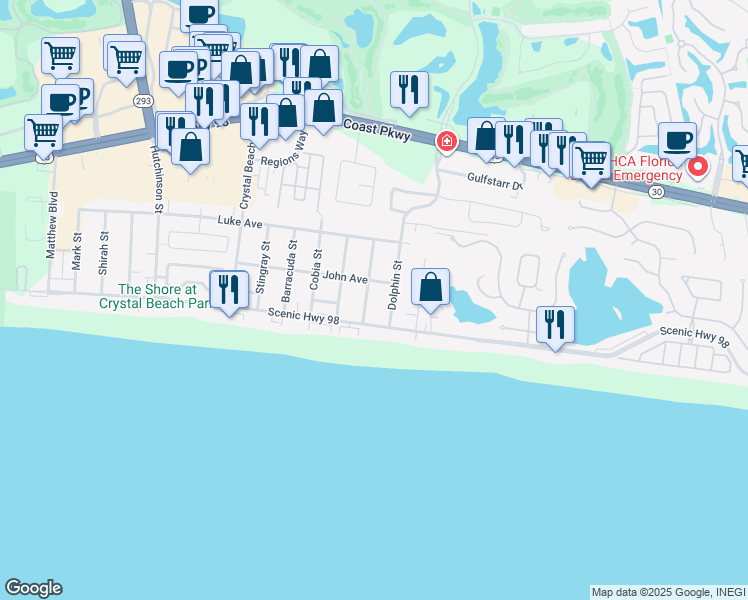 map of restaurants, bars, coffee shops, grocery stores, and more near 65 Tarpon Street in Destin