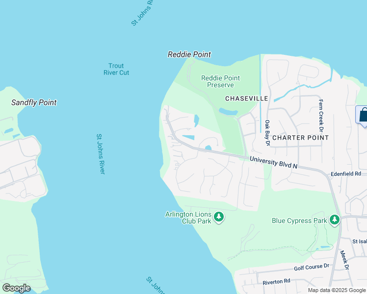 map of restaurants, bars, coffee shops, grocery stores, and more near 4698 University Boulevard North in Jacksonville