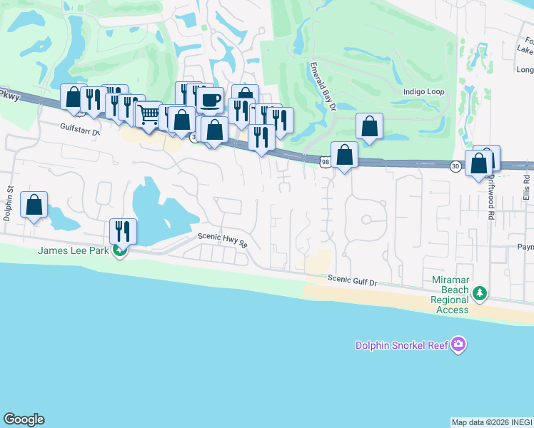 map of restaurants, bars, coffee shops, grocery stores, and more near 76 Terra Cotta Way in Destin