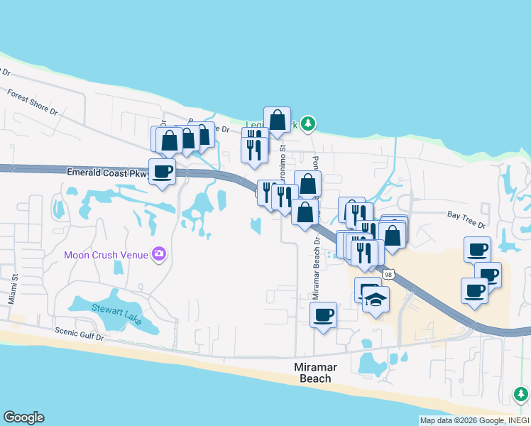 map of restaurants, bars, coffee shops, grocery stores, and more near 11275 Emerald Coast Parkway in Miramar Beach
