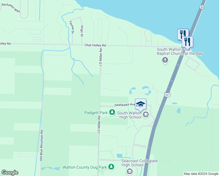 map of restaurants, bars, coffee shops, grocery stores, and more near 65 Crossing Lane in Santa Rosa Beach
