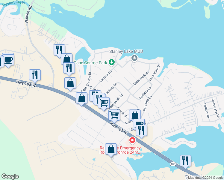 map of restaurants, bars, coffee shops, grocery stores, and more near 250 Fantasy Lane in Montgomery