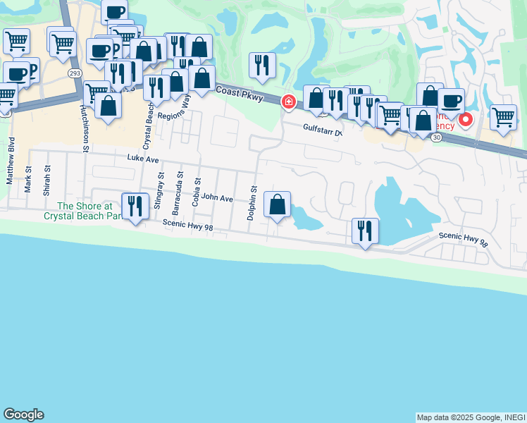 map of restaurants, bars, coffee shops, grocery stores, and more near 9 Sunfish Street in Destin