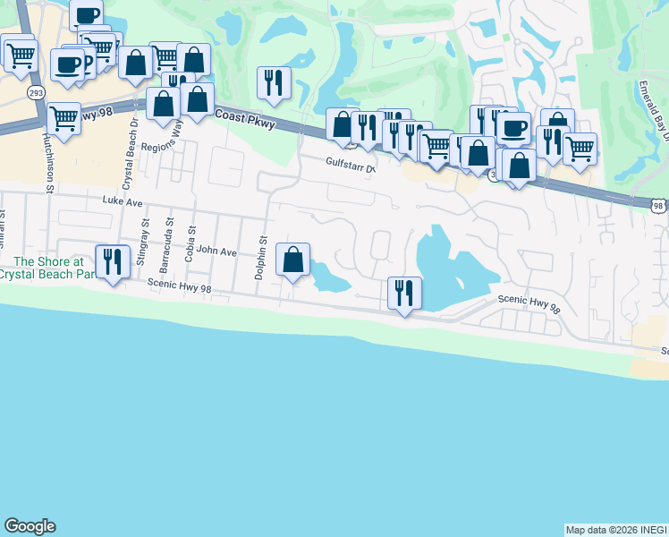 map of restaurants, bars, coffee shops, grocery stores, and more near 4636 Sunset Pointe in Destin