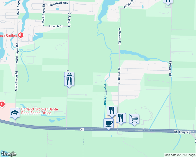 map of restaurants, bars, coffee shops, grocery stores, and more near 164 Stonegate Circle in Santa Rosa Beach