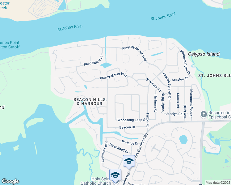map of restaurants, bars, coffee shops, grocery stores, and more near 4485 Woodsong Loop North in Jacksonville