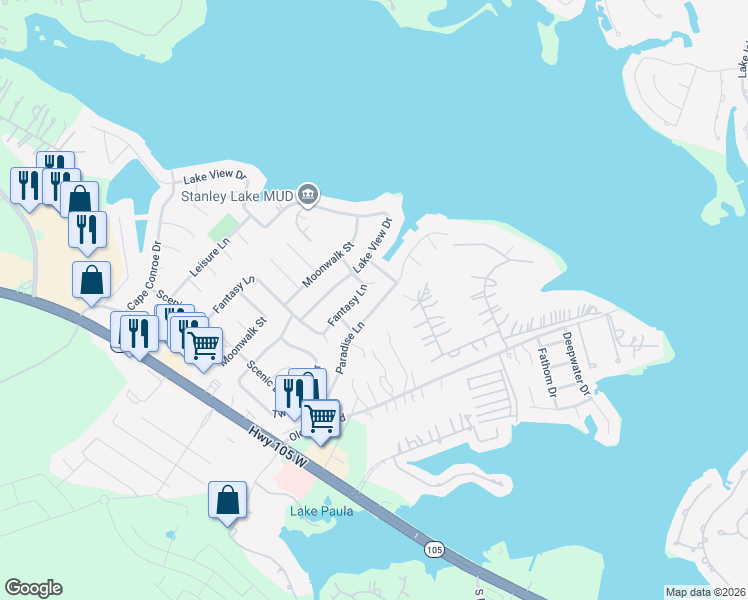 map of restaurants, bars, coffee shops, grocery stores, and more near 603 Paradise Lane in Montgomery