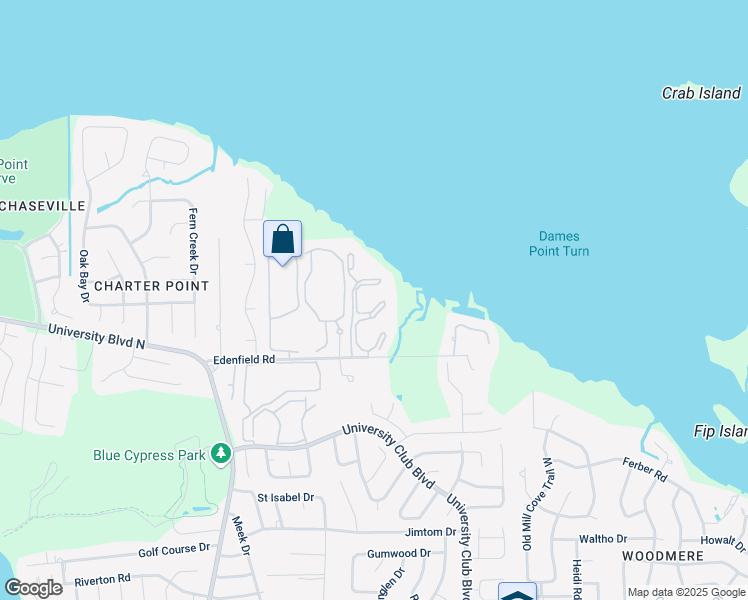 map of restaurants, bars, coffee shops, grocery stores, and more near 5885 Edenfield Road in Jacksonville