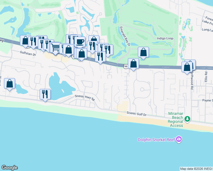 map of restaurants, bars, coffee shops, grocery stores, and more near 76 Terra Cotta Way in Destin