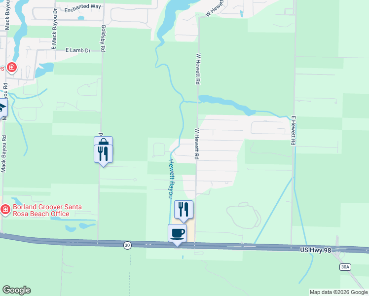map of restaurants, bars, coffee shops, grocery stores, and more near 98 Stonegate Drive in Santa Rosa Beach