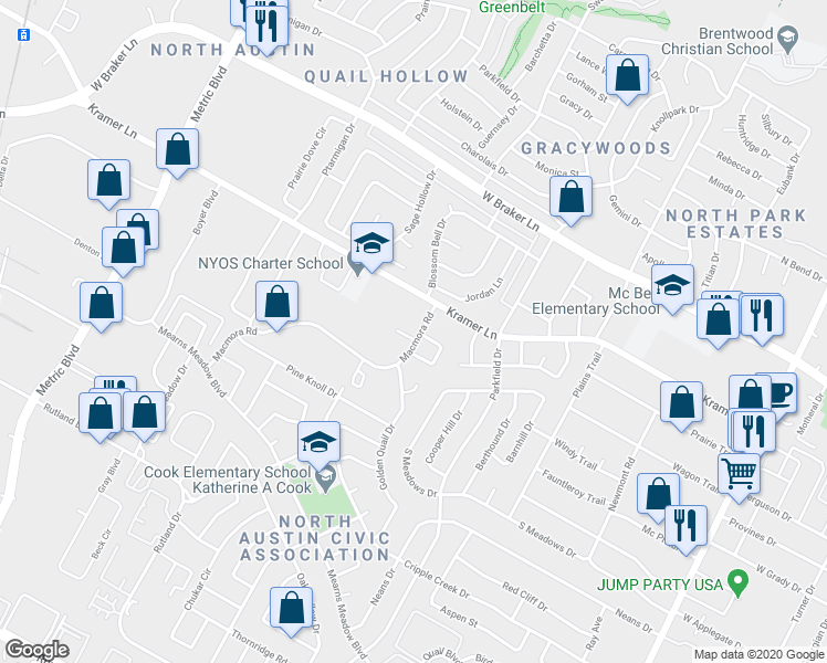 map of restaurants, bars, coffee shops, grocery stores, and more near 10808 Lambert Circle in Austin
