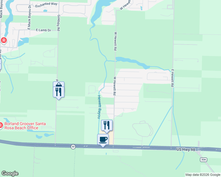 map of restaurants, bars, coffee shops, grocery stores, and more near 98 Stonegate Drive in Santa Rosa Beach
