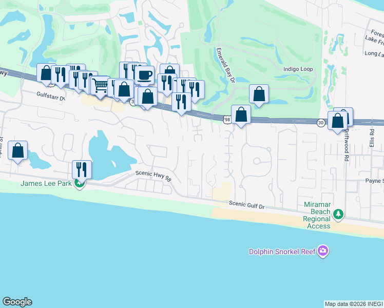 map of restaurants, bars, coffee shops, grocery stores, and more near 76 Terra Cotta Way in Destin