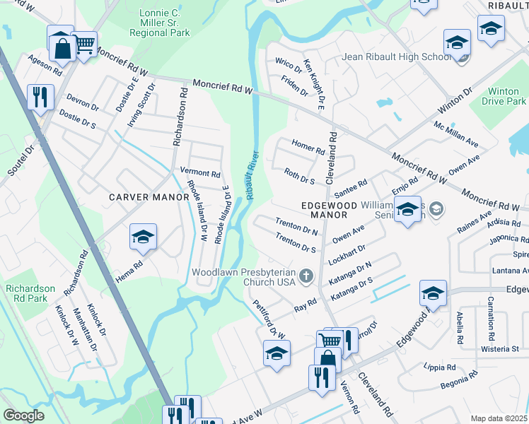 map of restaurants, bars, coffee shops, grocery stores, and more near 4544 Trenton Drive North in Jacksonville