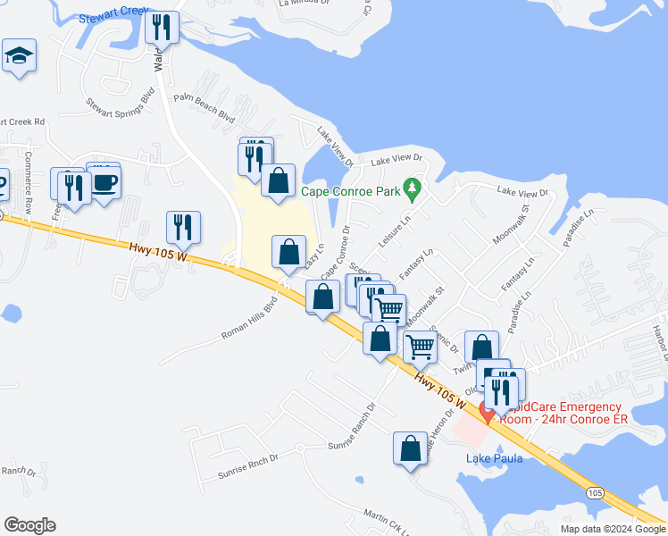 map of restaurants, bars, coffee shops, grocery stores, and more near 214 Cape Conroe Drive in Montgomery