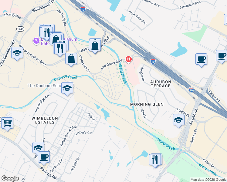 map of restaurants, bars, coffee shops, grocery stores, and more near 9714 Mint Dr in Baton Rouge