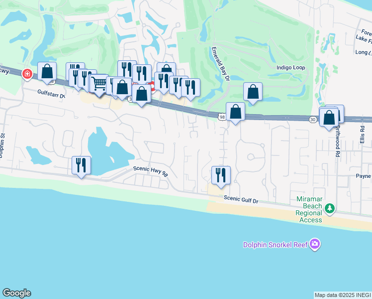 map of restaurants, bars, coffee shops, grocery stores, and more near 110 Terra Cotta Way in Destin