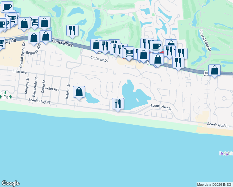 map of restaurants, bars, coffee shops, grocery stores, and more near 84 Vista Bluffs in Destin