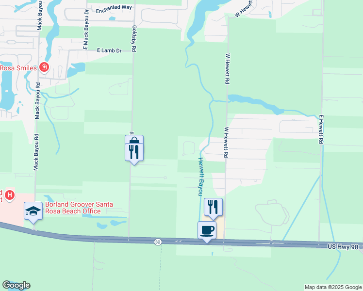 map of restaurants, bars, coffee shops, grocery stores, and more near 164 Stonegate Circle in Santa Rosa Beach