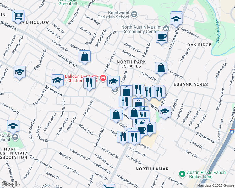 map of restaurants, bars, coffee shops, grocery stores, and more near 1000 Kramer Ln in Austin