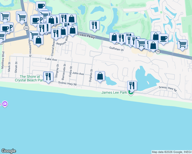 map of restaurants, bars, coffee shops, grocery stores, and more near 70 Sunfish Street in Destin