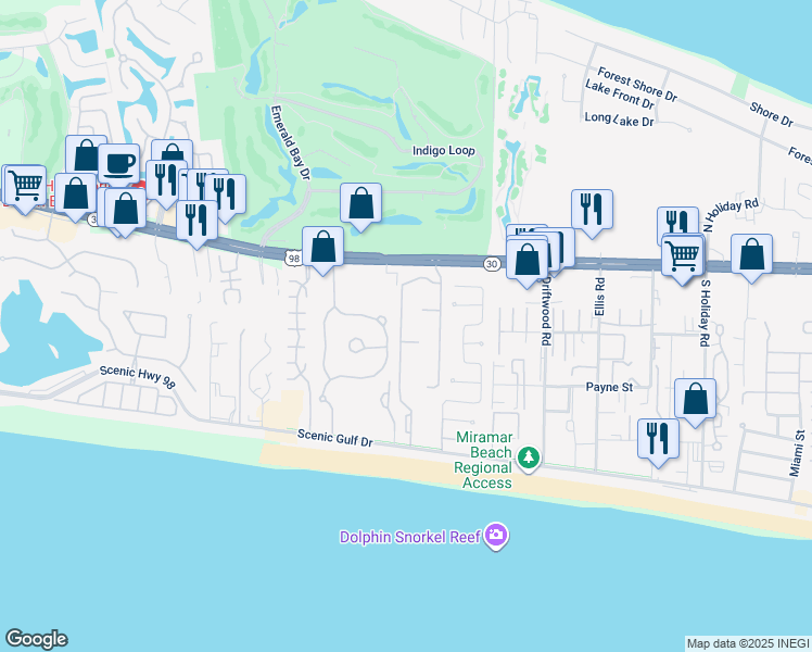 map of restaurants, bars, coffee shops, grocery stores, and more near 247 Maravilla Drive in Destin
