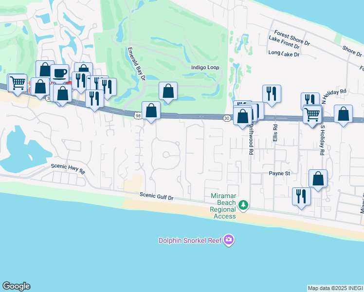 map of restaurants, bars, coffee shops, grocery stores, and more near 295 Maravilla Drive in Destin