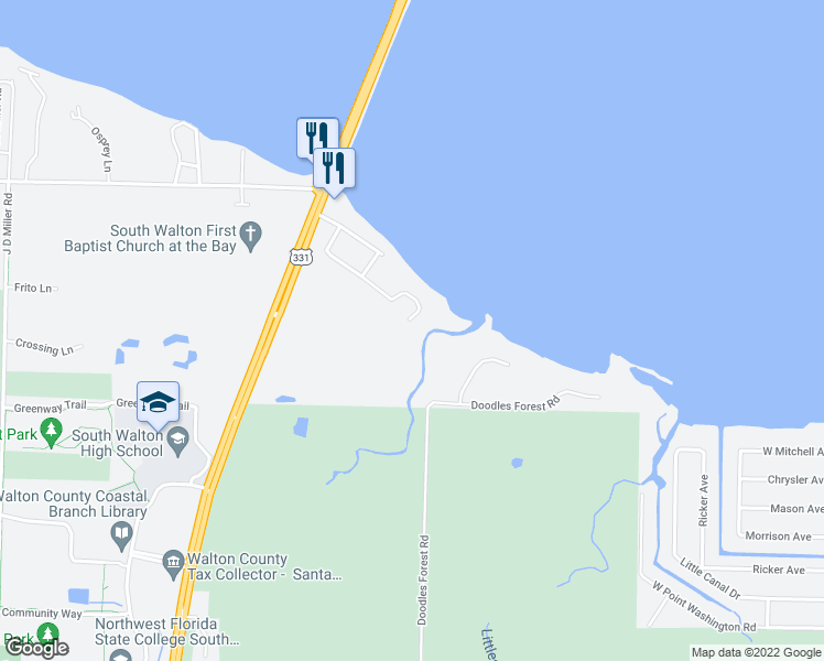 map of restaurants, bars, coffee shops, grocery stores, and more near 449 Bay Magnolia Lane in Santa Rosa Beach