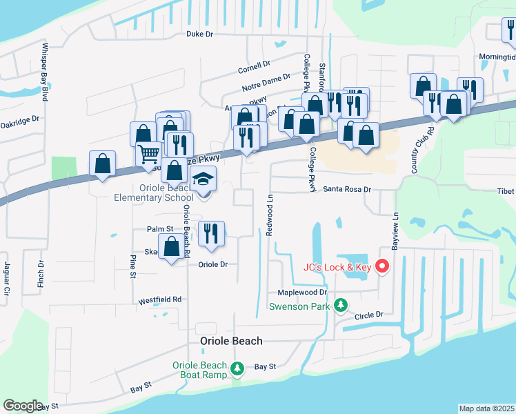 map of restaurants, bars, coffee shops, grocery stores, and more near 1282 Harrison Avenue in Gulf Breeze