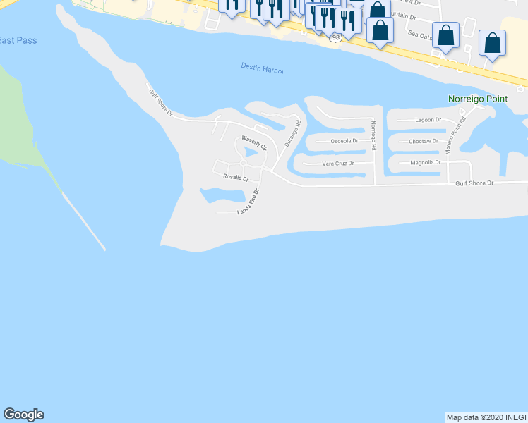 map of restaurants, bars, coffee shops, grocery stores, and more near 500 Gulf Shore Drive in Destin