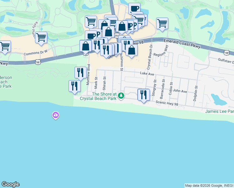 map of restaurants, bars, coffee shops, grocery stores, and more near 2931 Scenic Highway 98 in Destin