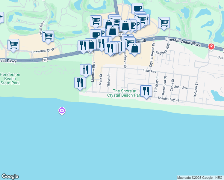 map of restaurants, bars, coffee shops, grocery stores, and more near 2850 Scenic Highway 98 in Destin