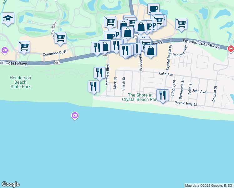 map of restaurants, bars, coffee shops, grocery stores, and more near 2850 Scenic Highway 98 in Destin