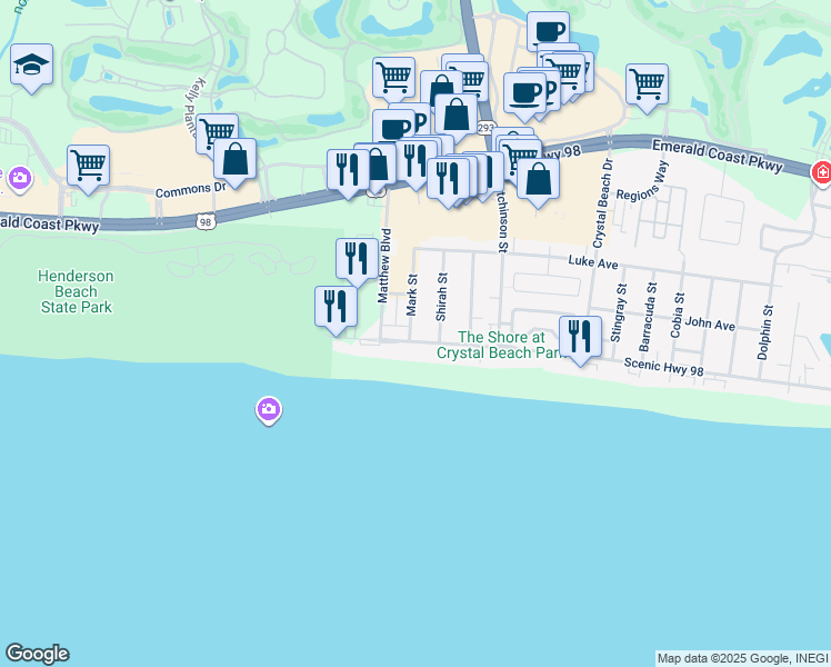 map of restaurants, bars, coffee shops, grocery stores, and more near 2738 Scenic Highway 98 in Destin