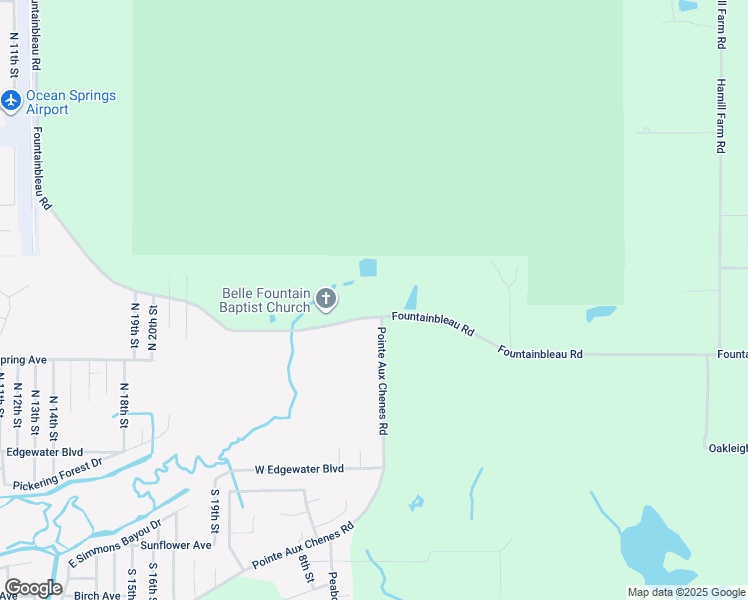 map of restaurants, bars, coffee shops, grocery stores, and more near 7735-8101 Fountainbleau Road in Ocean Springs